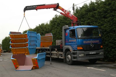 Lorry loading Stacked Skips